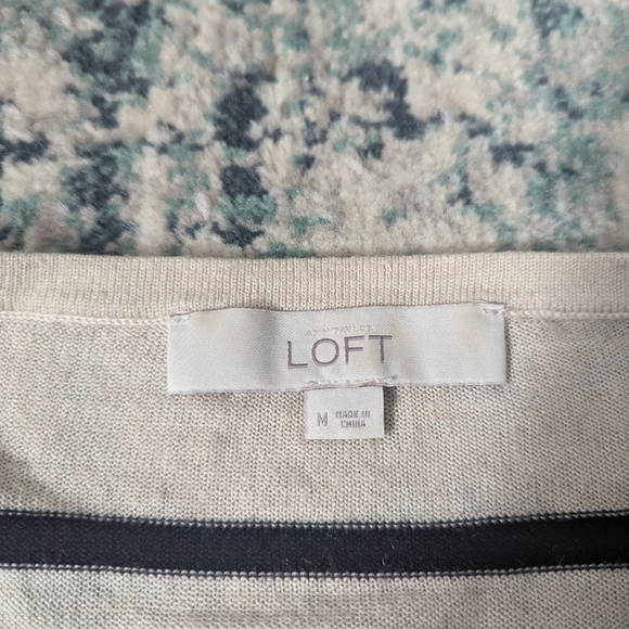 Loft Tan and Black Striped Blouse with Lace Detail - Picture 8 of 9